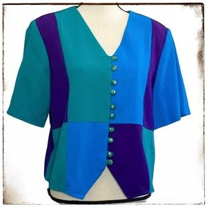 Christine David Blouse 16 Color Block Button Down